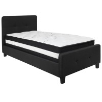 Tribeca Twin Size Tufted Upholstered Platform Bed In Black Fabric With Pocket Spring Mattress