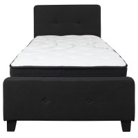 Tribeca Twin Size Tufted Upholstered Platform Bed In Black Fabric With Pocket Spring Mattress