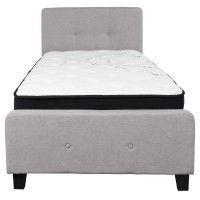 Tribeca Twin Size Tufted Upholstered Platform Bed In Light Gray Fabric With Pocket Spring Mattress