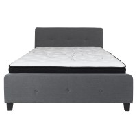 Tribeca Queen Size Tufted Upholstered Platform Bed In Dark Gray Fabric With Pocket Spring Mattress