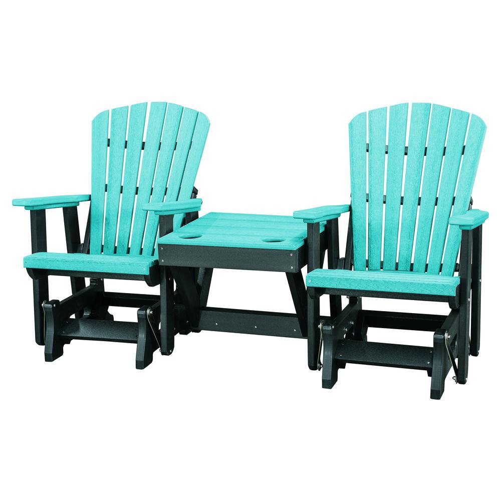 Double Glider With Center Table In Aruba Blue And Black