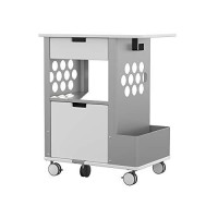 Mobile Storage Cart, Metal, 2 Shelves, 2 Drawers, 1 Bin, 150 Lb Capacity, 28 X 20 X 33.5, White