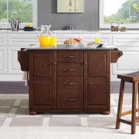 Eleanor Stainless Steel Top Kitchen Island Mahogany/Stainless Steel