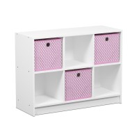 Furinno Basic 3X2 Bookcase Storage W/Bins, White/Pink, 99940Wh/Lpi