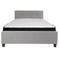 Tribeca Queen Size Tufted Upholstered Platform Bed In Light Gray Fabric With Memory Foam Mattress