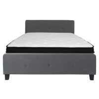 Tribeca Queen Size Tufted Upholstered Platform Bed In Dark Gray Fabric With Memory Foam Mattress