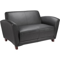 Lorell Reception Seating Collection Leather Loveseat - 55 X 34.5 X 31.3 - Leather Black Seat - 1 Each