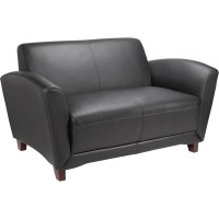 Lorell Reception Seating Collection Leather Loveseat - 55 X 34.5 X 31.3 - Leather Black Seat - 1 Each