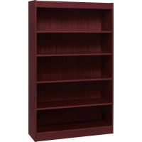 Lorell Panel End Hardwood Veneer Bookcase - 36 X 12 X 60 - 5 X Shelf(Ves) - 550 Lb Load Capacity - Mahogany - Laminate - Wood - Assembly Required