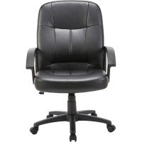 Lorell Chadwick Managerial Leather Mid-Back Chair - Black Leather Seat - Black Frame - 5-Star Base - Black - 1 Each