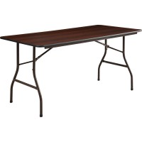 Lorell Economy Folding Table - Melamine Rectangle Top - 60 Table Top Length X 30 Table Top Width X 0.63 Table Top Thickness - 29 Height - Mahogany
