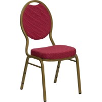 Hercules Series Teardrop Back Stacking Banquet Chair In Burgundy Patterned Fabric - Gold Frame