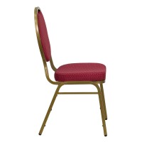 Hercules Series Teardrop Back Stacking Banquet Chair In Burgundy Patterned Fabric - Gold Frame