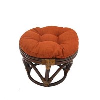 Rattan Ottoman With Outdoor Fabric Cushion