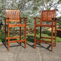 Highland Acacia Americana Bar-Height Arm Chair (Set Of 2)