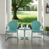 Tulip 3Pc Outdoor Metal Armchair Set Blue - Side Table & 2 Chairs