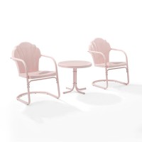 Tulip 3Pc Outdoor Metal Armchair Set Pink - Side Table & 2 Chairs
