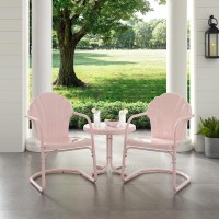 Tulip 3Pc Outdoor Metal Armchair Set Pink - Side Table & 2 Chairs