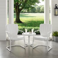Ridgeland 3Pc Outdoor Metal Armchair Set White - Side Table & 2 Chairs