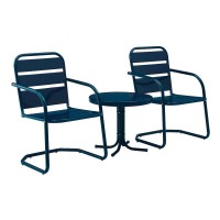 Brighton 3Pc Outdoor Metal Armchair Set Navy - Side Table & 2 Chairs