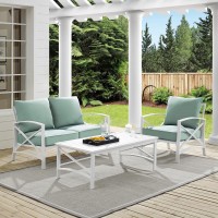 Kaplan 3Pc Outdoor Metal Conversation Set Mist/White - Loveseat, Chair , & Coffee Table