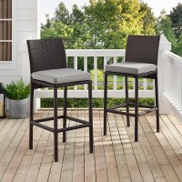 Palm Harbor 2Pc Outdoor Wicker Bar Stool Set Gray/Brown - 2 Bar Height Bar Stools