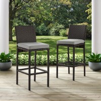 Palm Harbor 2Pc Outdoor Wicker Bar Stool Set Gray/Brown - 2 Bar Height Bar Stools