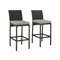 Palm Harbor 2Pc Outdoor Wicker Bar Stool Set Gray/Brown - 2 Bar Height Bar Stools