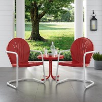 Griffith 3Pc Outdoor Metal Armchair Set Bright Red Gloss - Side Table & 2 Chairs