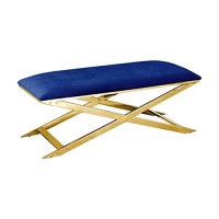 Best Master Furniture 47 Modern Velvet With Gold Plated Accent Bench In Blue