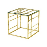 Best Master Furniture 22 Square Modern Clear Tempered Glass End Table In Gold