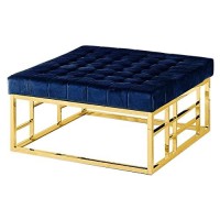 Best Master Furniture 36 Square Modern Gold Plated Accent Ottoman In Blue