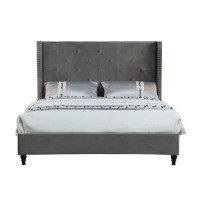 Best Master Furniture Valentina Velvet Platform King Bed In Gray