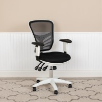 Mid-Back Black Mesh Multifunction Executive Swivel Ergonomic Office Chair With Adjustable Arms And White Frame
