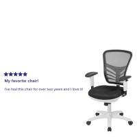 Mid-Back Black Mesh Multifunction Executive Swivel Ergonomic Office Chair With Adjustable Arms And White Frame