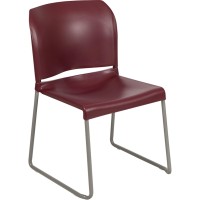Hercules Series 880 Lb. Capacity Burgundy Full Back Contoured Stack Chair With Gray Powder Coated Sled Base