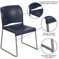 Hercules Series 880 Lb. Capacity Navy Full Back Contoured Stack Chair With Gray Powder Coated Sled Base