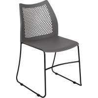 Hercules Series 661 Lb. Capacity Gray Stack Chair With Air-Vent Back And Black Powder Coated Sled Base