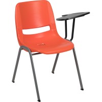 Orange Ergonomic Shell Chair With Left Handed Flip-Up Tablet Arm