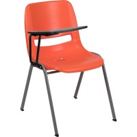 Orange Ergonomic Shell Chair With Right Handed Flip-Up Tablet Arm