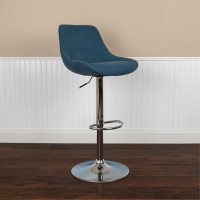Contemporary Blue Fabric Adjustable Height Barstool With Chrome Base