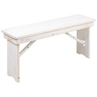 Hercules Series 7' X 40 Antique Rustic White Folding Farm Table And Four Bench Set