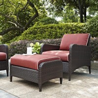 Kiawah 2Pc Outdoor Wicker Chair Set Sangria/Brown - Armchair & Ottoman