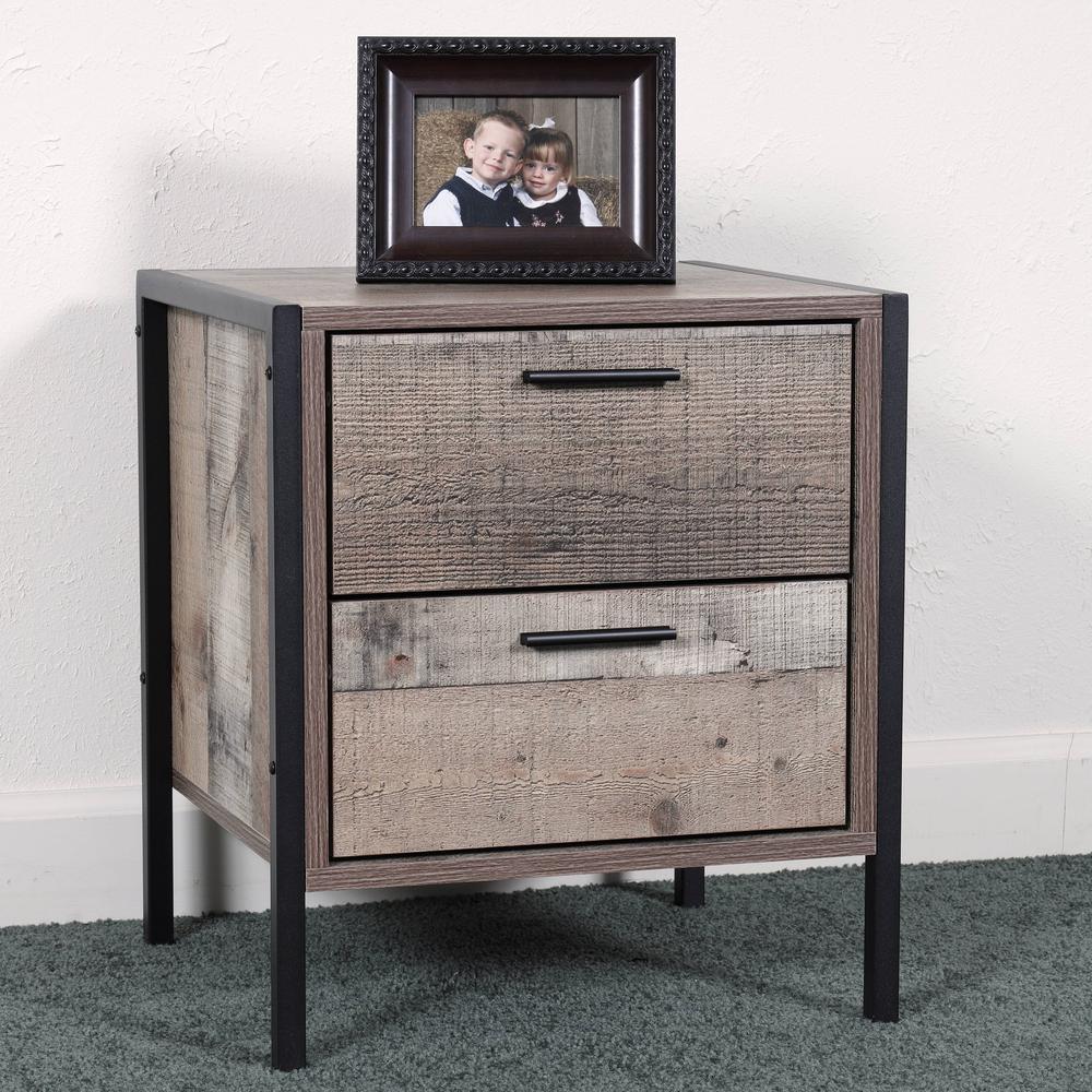 Two Drawer Night Stand With Metal Frame And Legs
