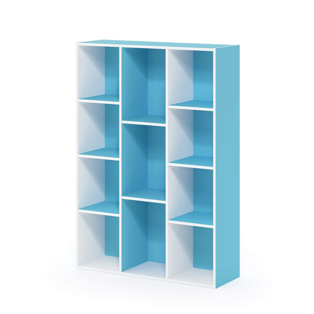 Furinno Luder Bookcase / Book / Storage , 11-Cube, White/Light Blue