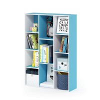 Furinno Luder Bookcase / Book / Storage , 11-Cube, White/Light Blue