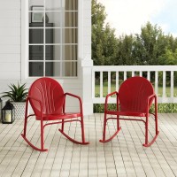 Griffith 2Pc Outdoor Metal Rocking Chair Set Bright Red Gloss - 2 Rocking Chairs