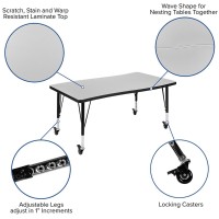 Mobile 76 Oval Wave Flexible Laminate Activity Table Set With 14 Student Stack Chairs, Grey/Black