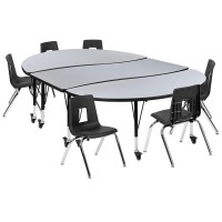 Mobile 86 Oval Wave Flexible Laminate Activity Table Set With 14 Student Stack Chairs, Grey/Black