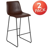30 Inch Commercial Grade Leathersoft Bar Height Barstools In Dark Brown, Set Of 2